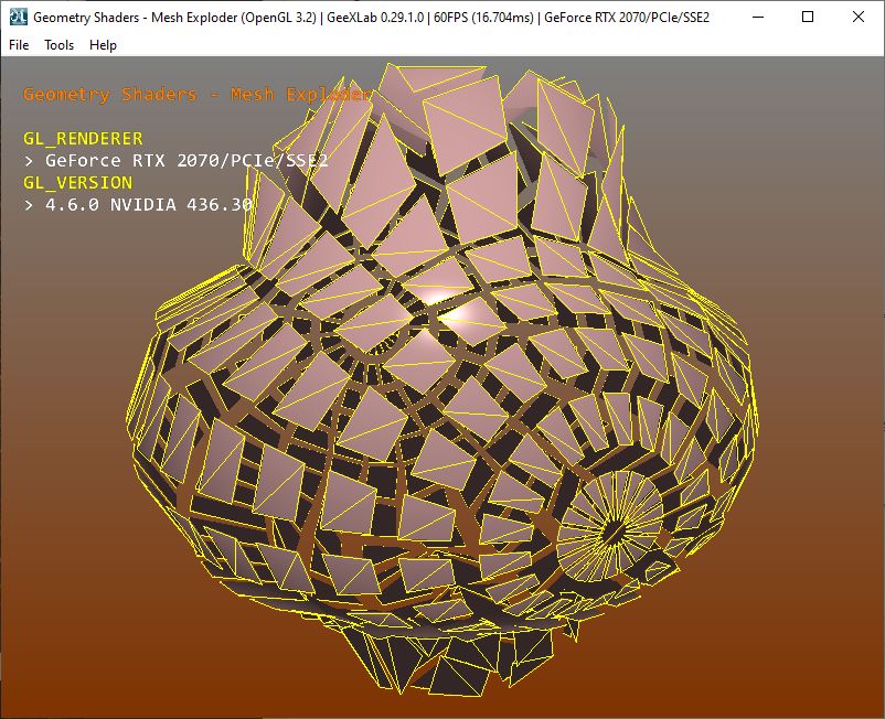 GeeXLab OpenGL 3.2 demopack - mesh exploder / geometry shader