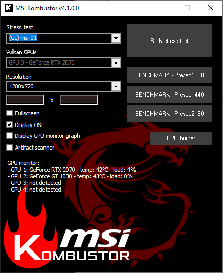 MSI Kombustor 4 - main GUI