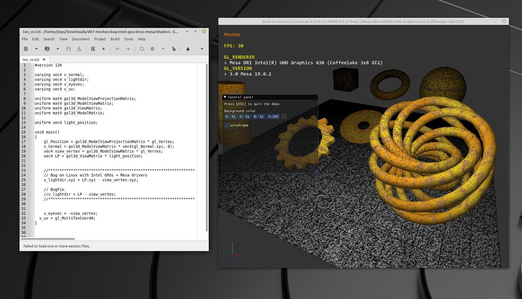 GeeXLab - GLSL bug on Intel GPU on Linux + Mesa driver