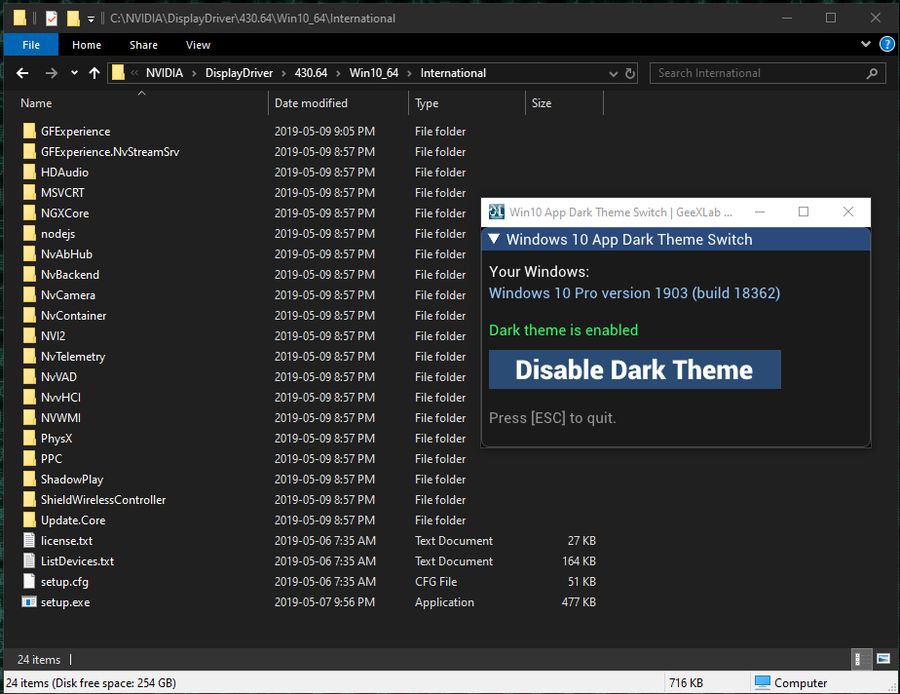 Windows 10 App Dark Theme Switch - Dark theme is enabled