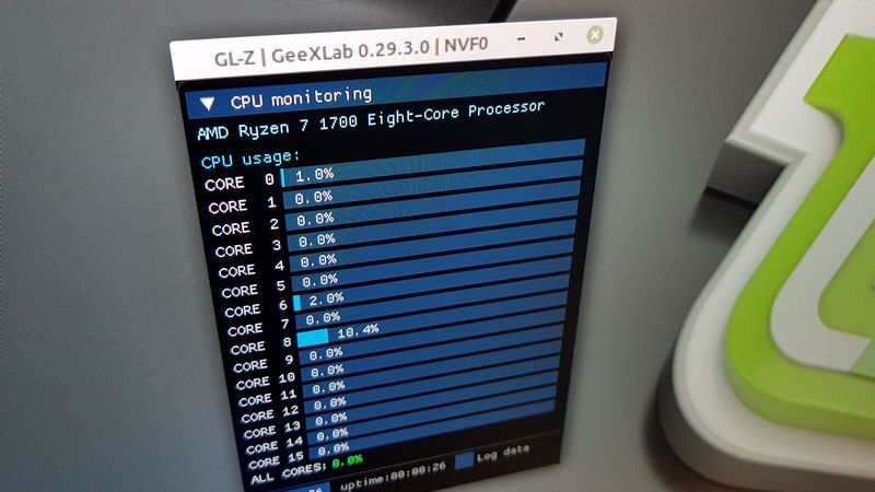 GL-Z on Linux + AMD RyZen 7 1700 CPU - CPU monitoring