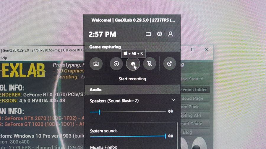 Windows 10 Game bar video capture utility