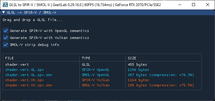 SMOL-V: SPIR-V compressor - test in GeeXLab