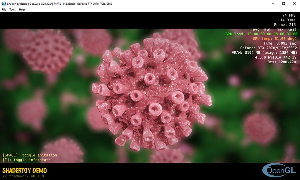 Shadertoy demopack for GeeXLab - coronavirus animation