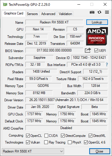 GPU-Z 2.29.0 + Radeon RX 5500 XT