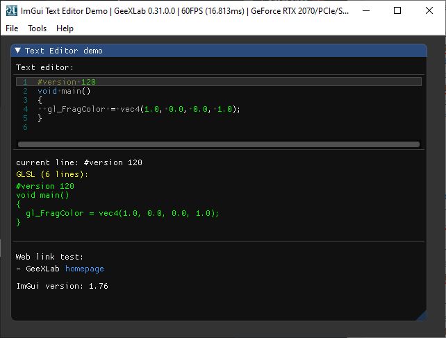 GeeXLab demo - Color Text Editor Widget for Dear ImGui - Simple demo