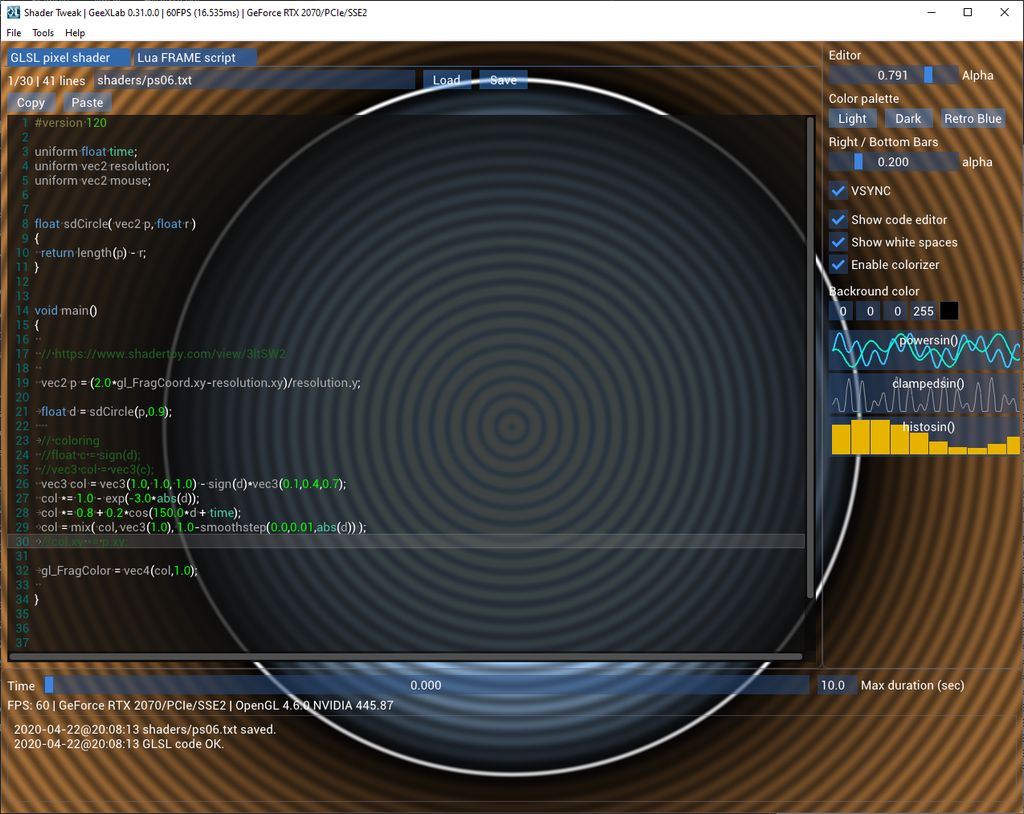 GeeXLab demo - Shader Tweak - Color Text Editor Widget for Dear ImGui