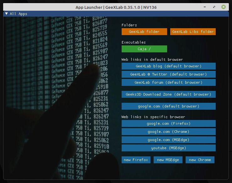 GeeXLab - APP Launcher demo on Linux