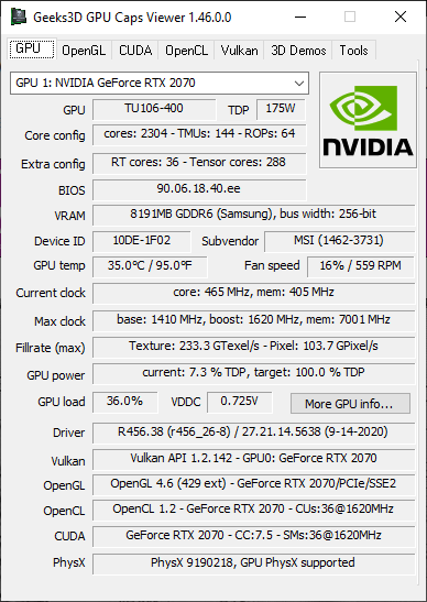 GPU Caps Viewer 1.46.0 - GeForce RTX 2070