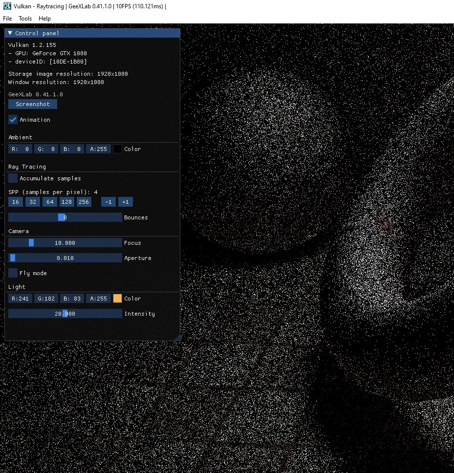 GeeXLab path tracing demo - Vulkan ray tracing on GeForce GTX 1080