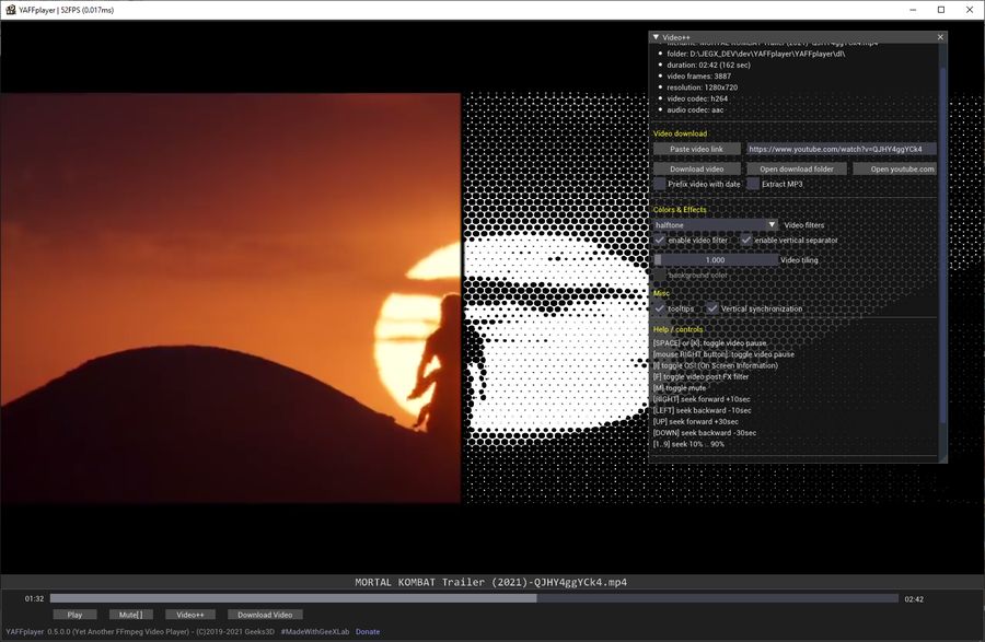 YAFFplayer video player based on FFmpeg and GeeXLab