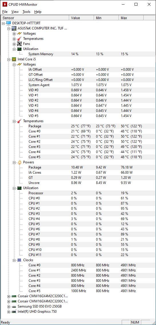 Intel Core i5-11600K - HWMonitor