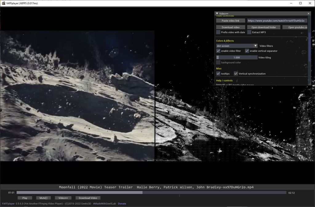 YAFFplayer video player - based on FFmpeg and GeeXLab