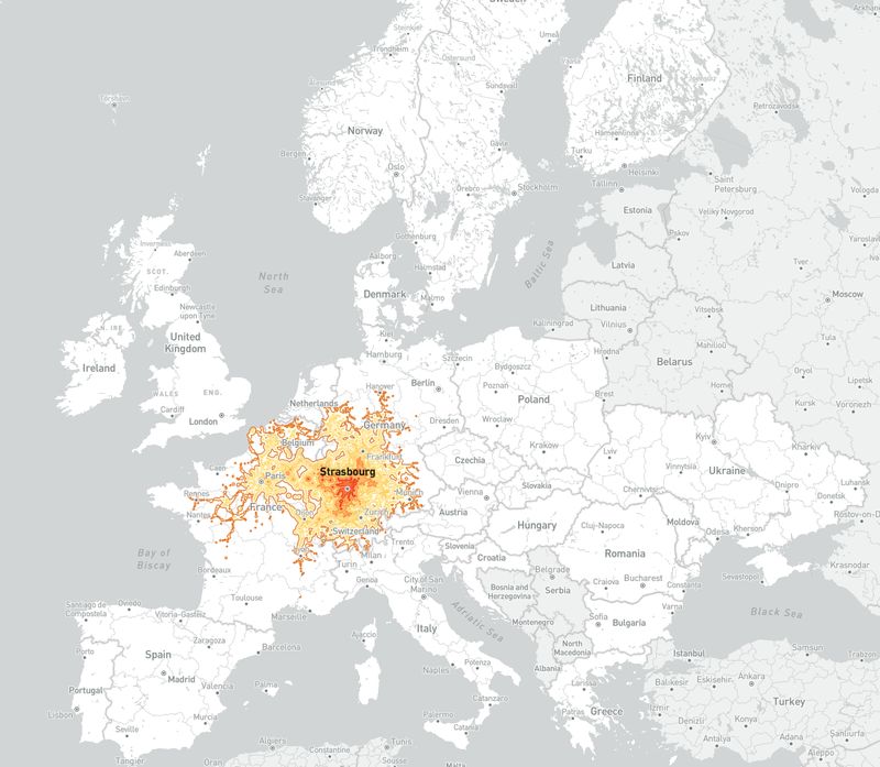 How far can you go in Europe by train in 5h?