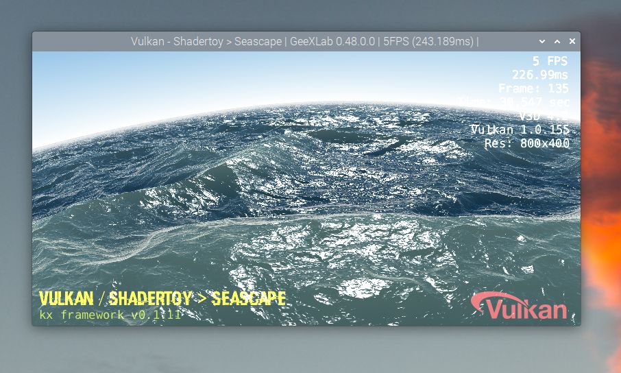 GeeXLab Vulkan shadertoy demo running on Raspberry Pi OS
