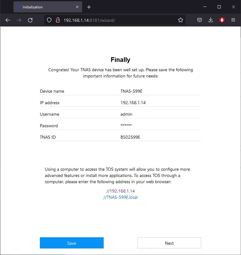TerraMaster F2-423 NAS software configuration
