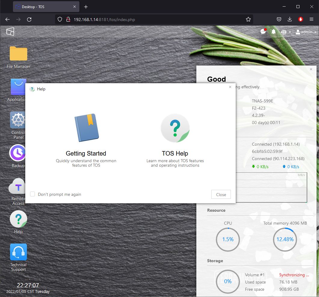 TerraMaster F2-423 NAS software configuration