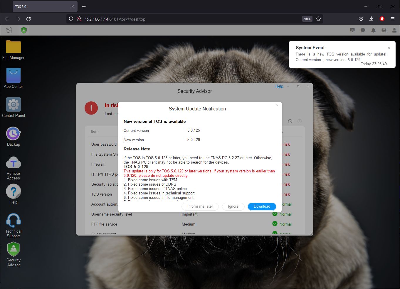 TerraMaster F2-423 NAS software configuration