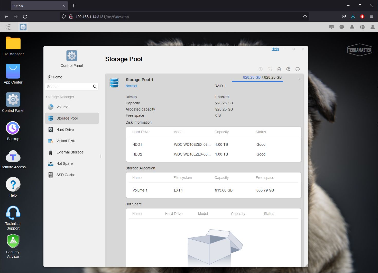 TerraMaster F2-423 NAS software configuration