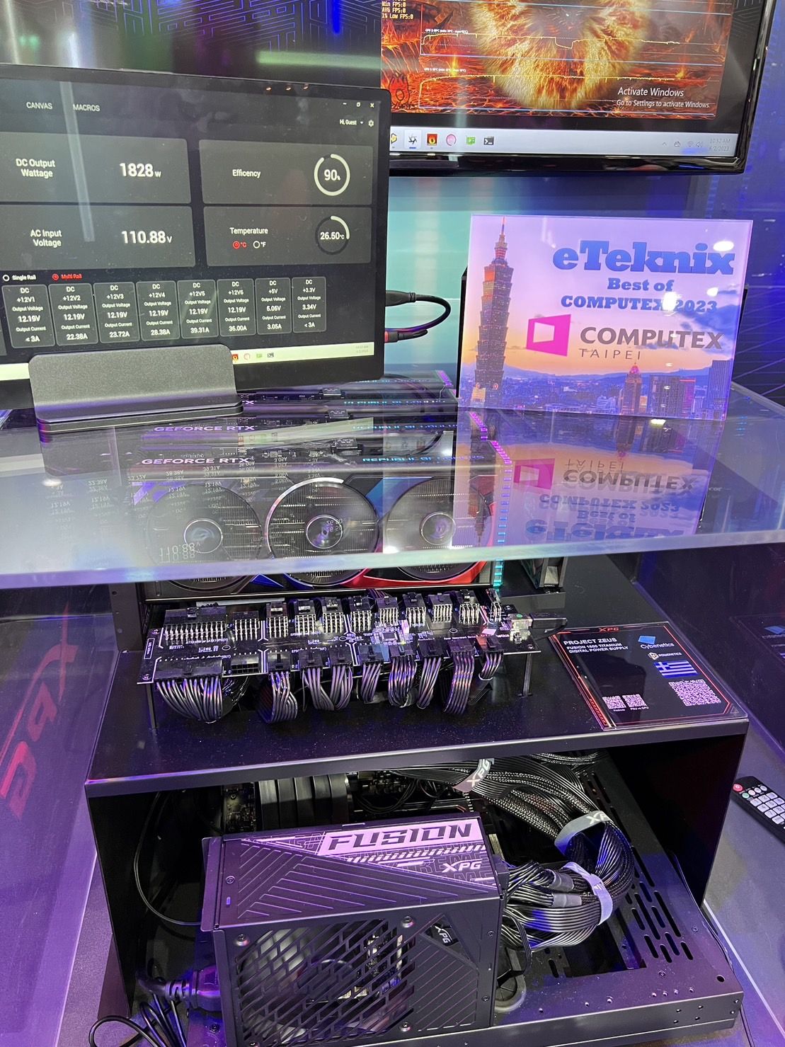 Computex 2023 - XPG FUSION 1600 TITANIUM PSUY - four RTX 4090 - FurMark