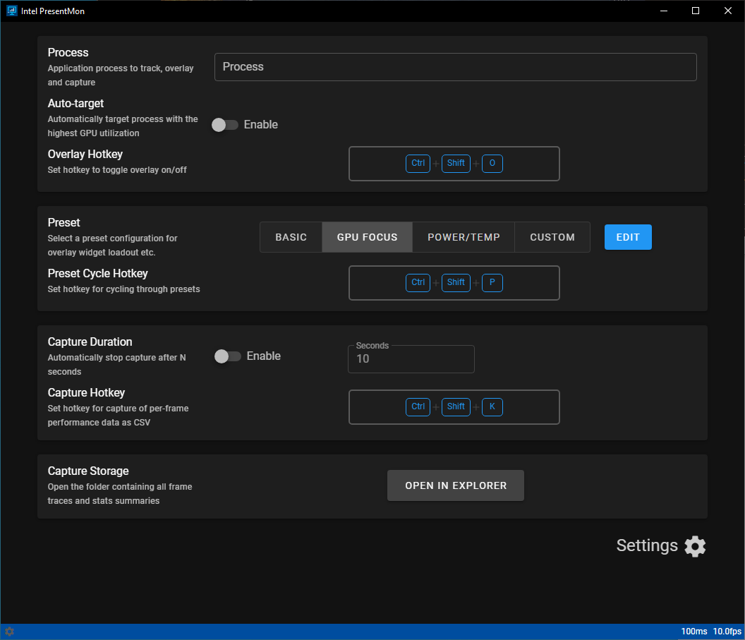 Intel PresentMon user interface