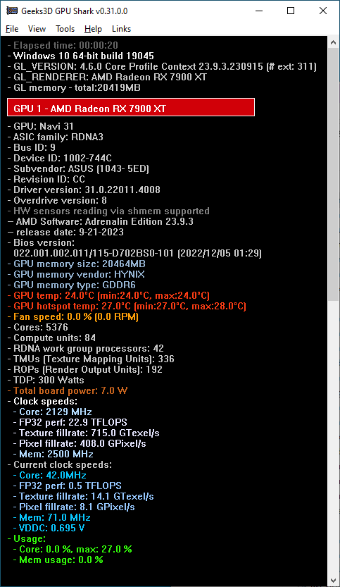 GPU Shark 0.31 - Radeon RX 7900 XT