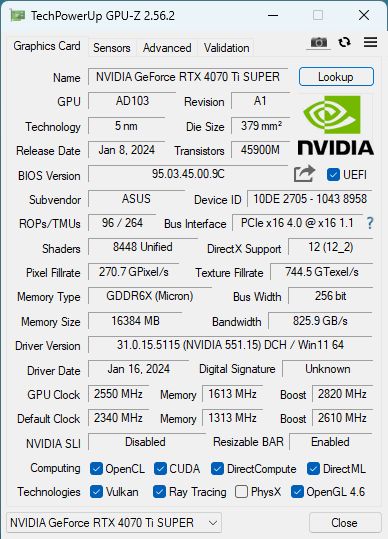 NVIDIA GeForce RTX 4070 Ti SUPER - GPU-Z