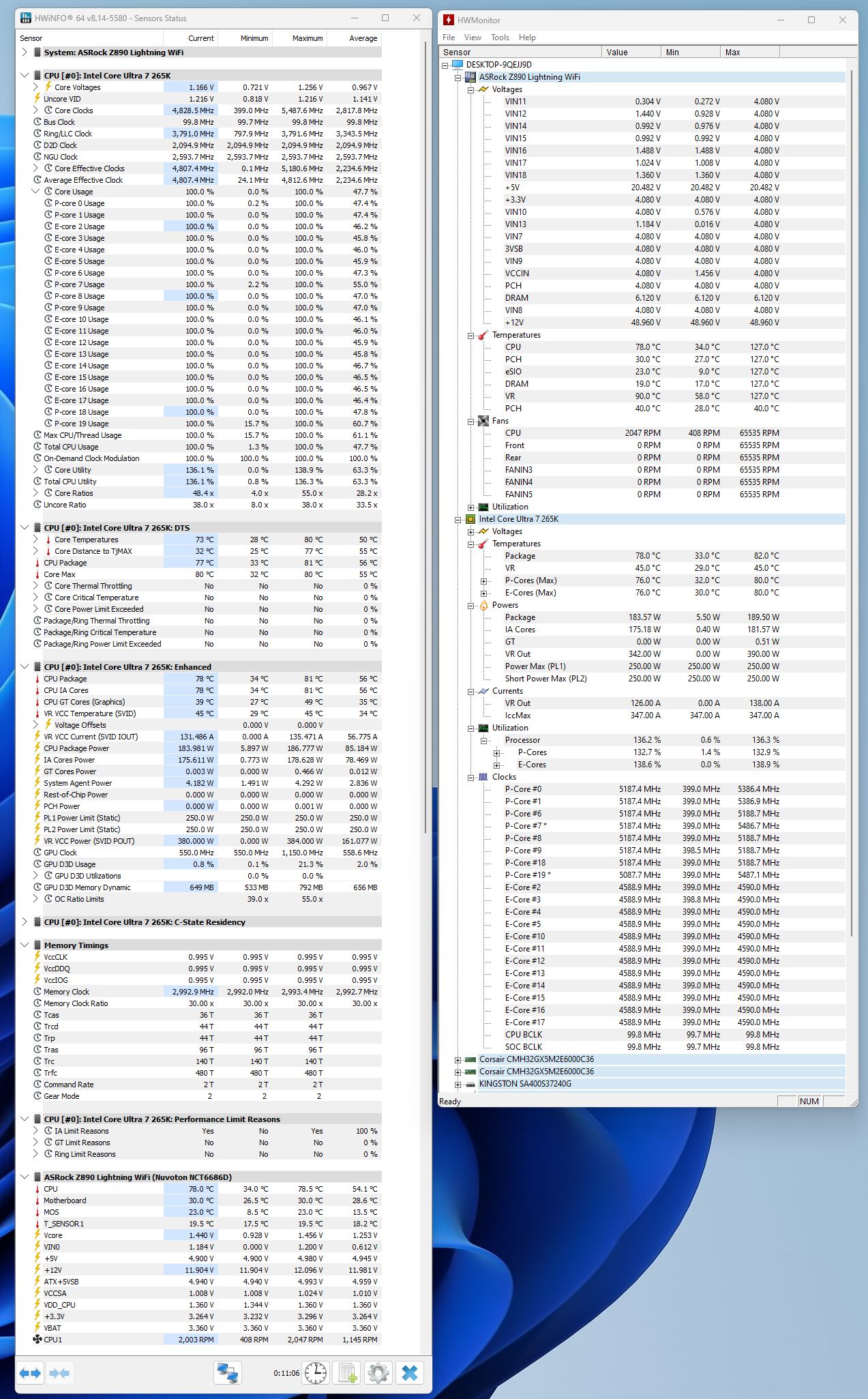 Test Bench) Intel Core Ultra 7 265K + ASRock Z890 Lightning