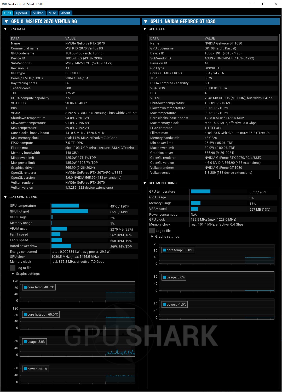 GPU Shark 2 - Two NVIDIA GPUs: GeForce RTX 2070 + GeForce GT 1030