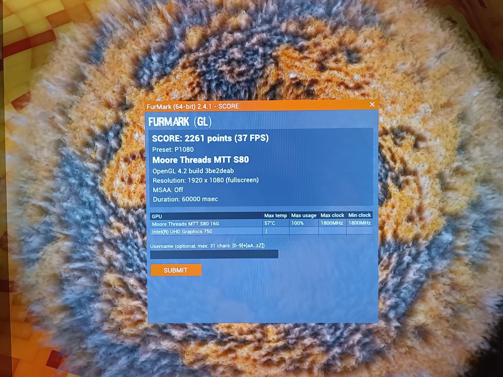 Moore Threads MTT S80 - FurMark 2.4 P1080 score