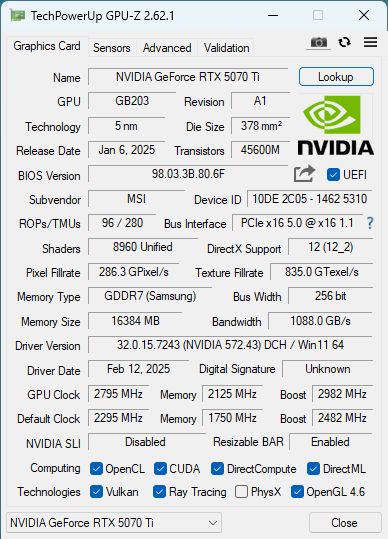 NVIDIA GeForce RTX 5070 Ti - GPU-Z