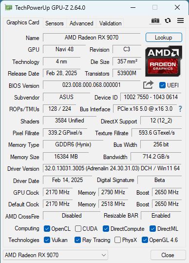 AMD Radeon RX 9070 - GPU-Z