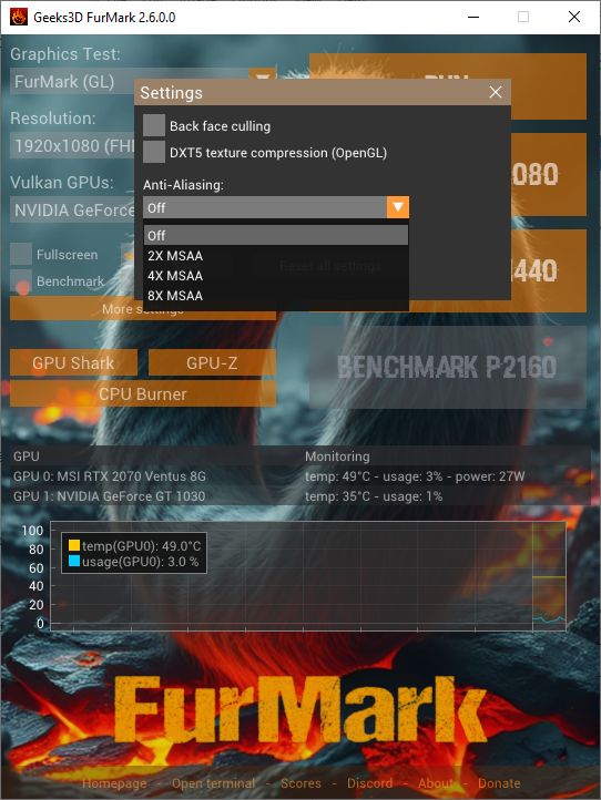 FurMark 2.6 GUI - Anti-aliasing combobox