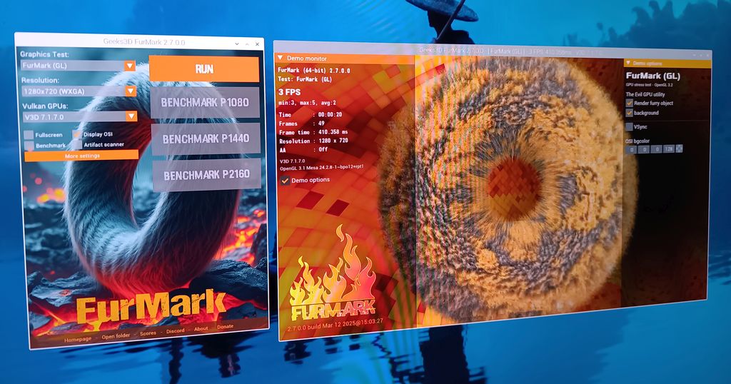 FurMark 2.7 running on Raspberry Pi 5 / arm64