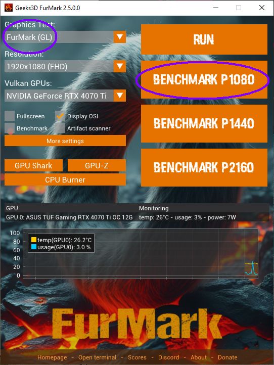 FurMark 2 GUI - FurMark(gl) P1080 benchmark