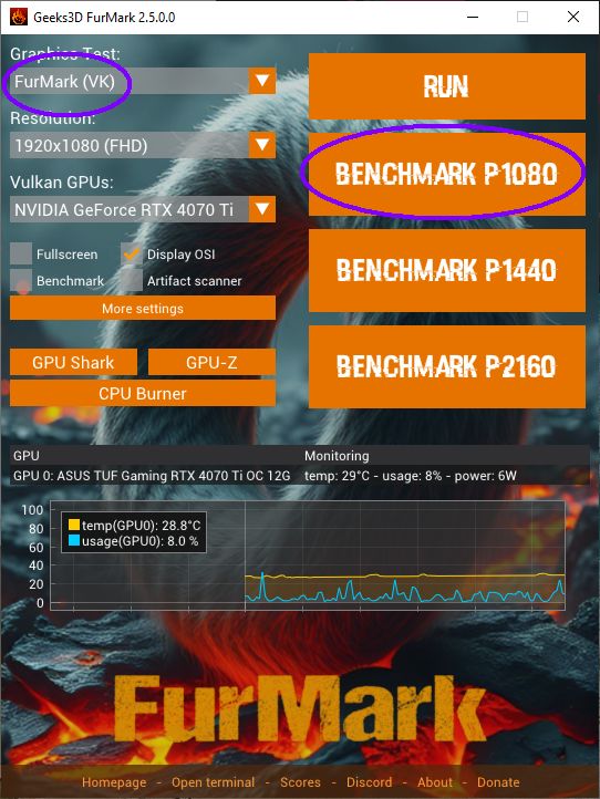 FurMark 2 GUI - FurMark(vk) P1080 benchmark