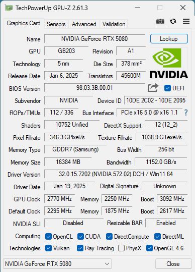 NVIDIA GeForce RTX 5080 - GPU-Z